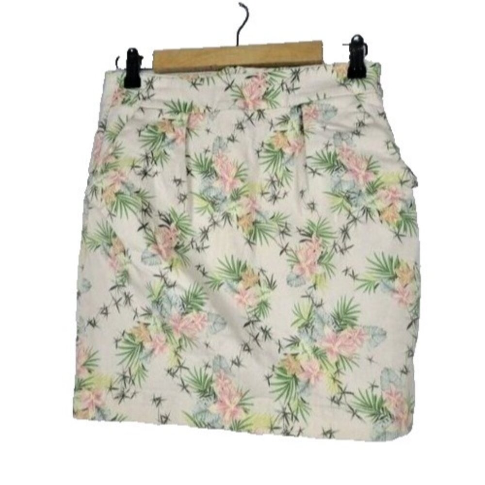ZARA Basic Womens Mini Skirt Size Medium Ivory Floral Tropical Cottagecore